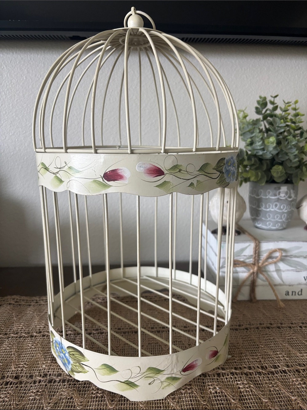 Decorative Cream Floral Metal Birdcage